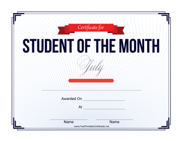 Student of the Month Certificate for July