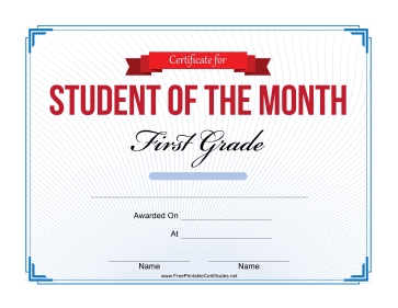 Student of the Month Certificate for First Grade