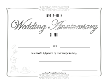 Twenty-fifth Wedding Anniversary Printable Certificate