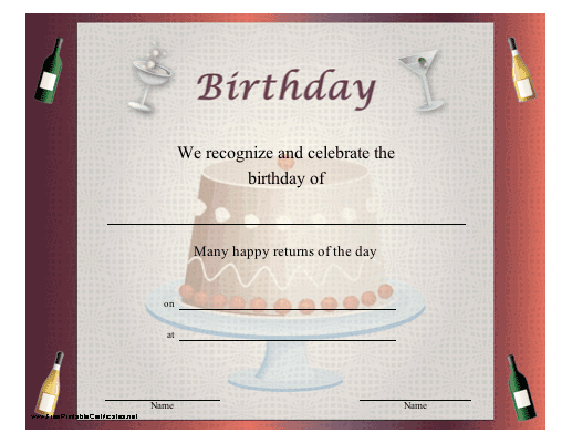 Birthday Certificate for Adults