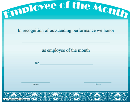 Employee of the Month Certificate Printable Certificate