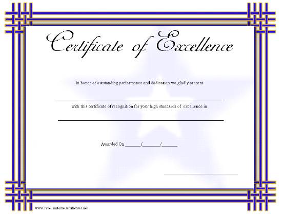 Certificate of Excellence Printable Certificate