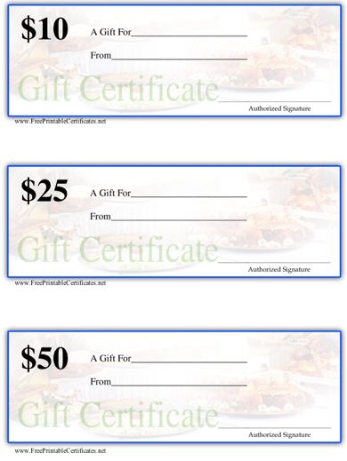 Gift Certificate - Restaurant