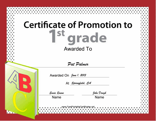 1st Grade Promotion certificate