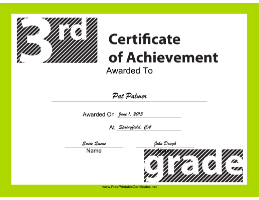 3rd Grade Achievement certificate