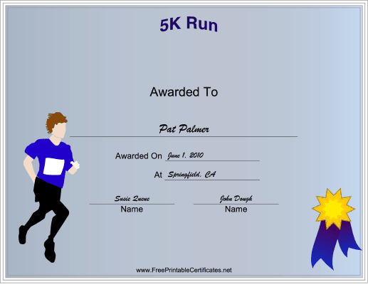 5k Participant Male certificate