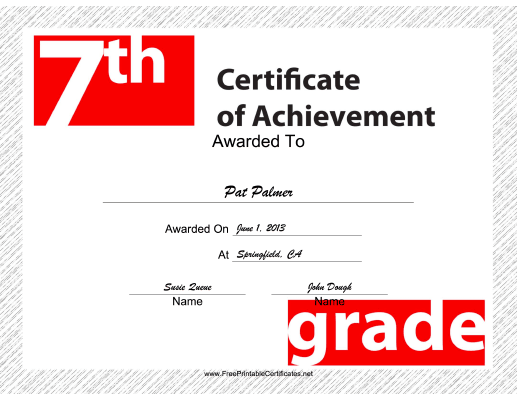 7th Grade Achievement certificate