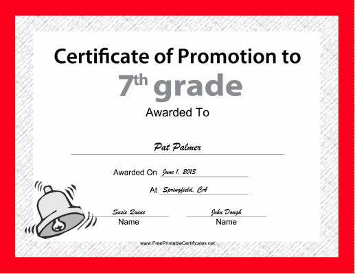 7th Grade Promotion certificate