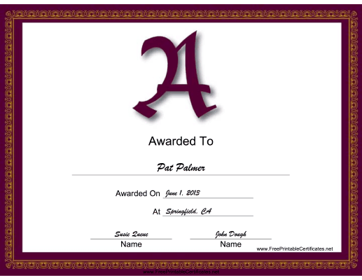 A Monogram certificate