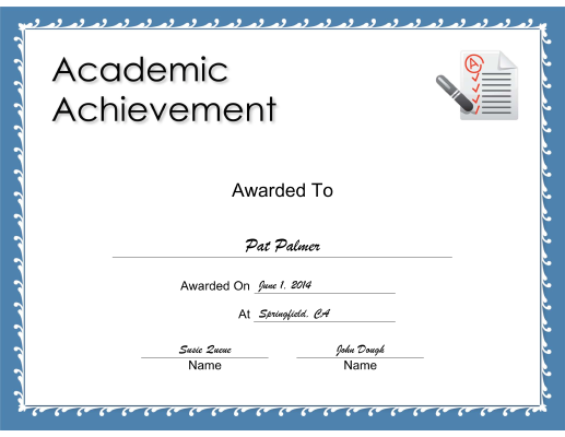 Academic Achievement certificate