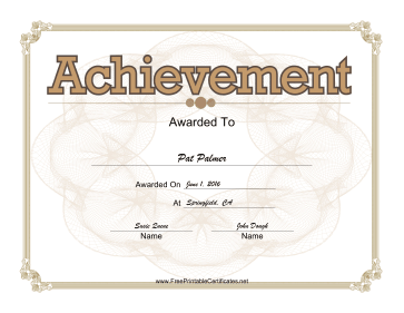 Achievement Certificate Blank certificate