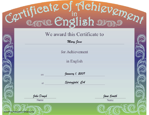 Achievement in English certificate