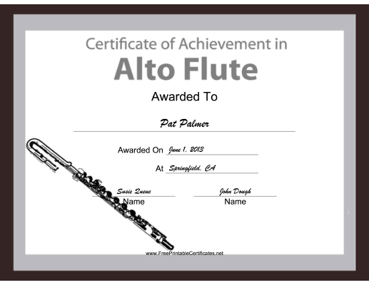 Alto Flute Instrumental Music certificate