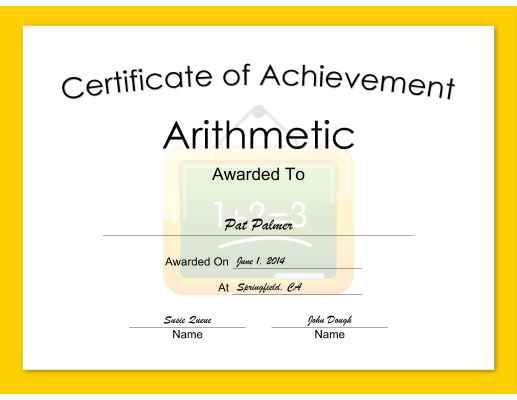 Arithmetic Achievement certificate