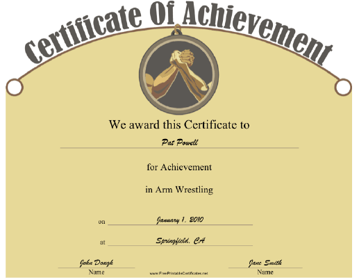 Arm Wrestling certificate