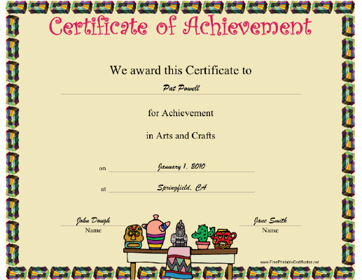 Arts and Crafts certificate