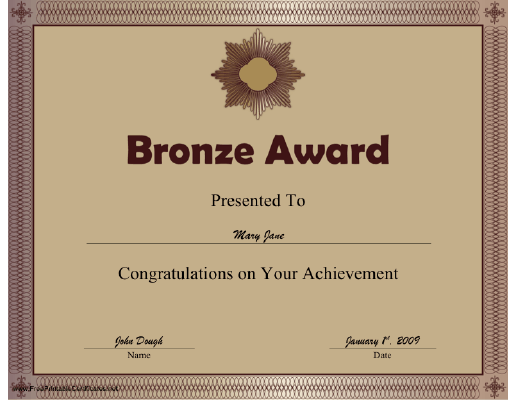 Bronze Award certificate