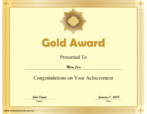 Gold Award certificate