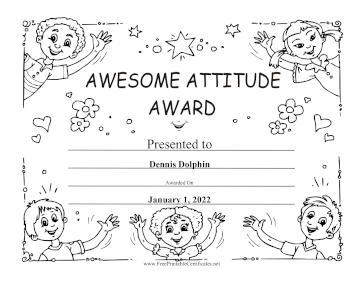 Awesome Attitude Award Black and White certificate