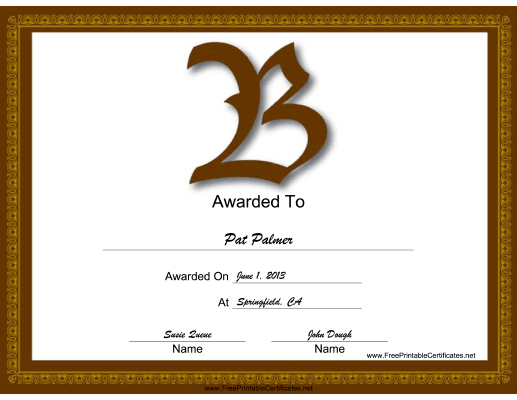 B Monogram certificate