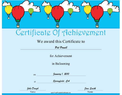 Ballooning certificate