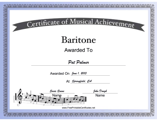 Baritone Vocal Music certificate