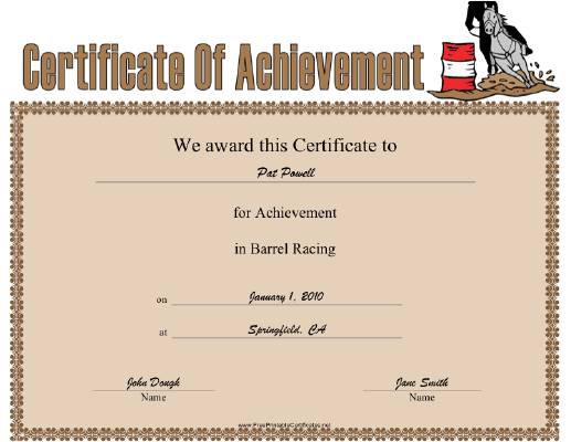 Barrel Racing certificate