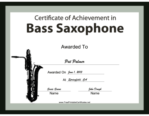 Bass Saxophone Instrumental Music certificate