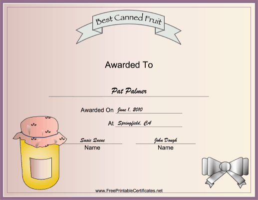 Best Canned Fruit certificate