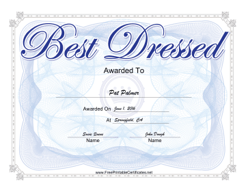 Best Dressed Yearbook certificate