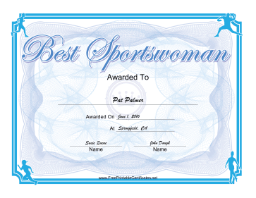 Best Sportswoman certificate