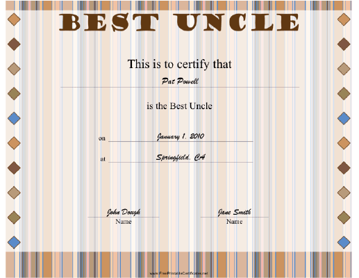 Best Uncle certificate