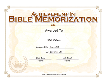 Bible Memorization certificate