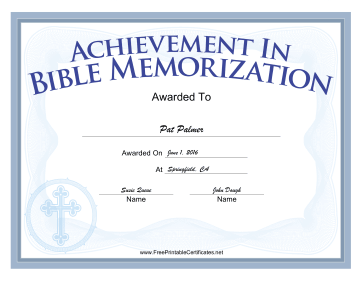 Bible Memorization Cross certificate