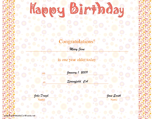 Birthday certificate