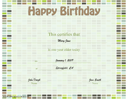 Birthday certificate