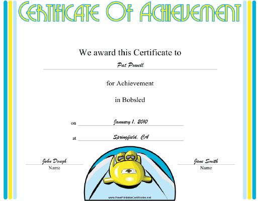 Bobsled certificate