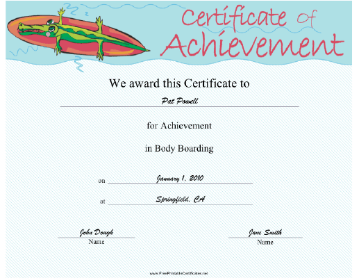 Body Boarding certificate