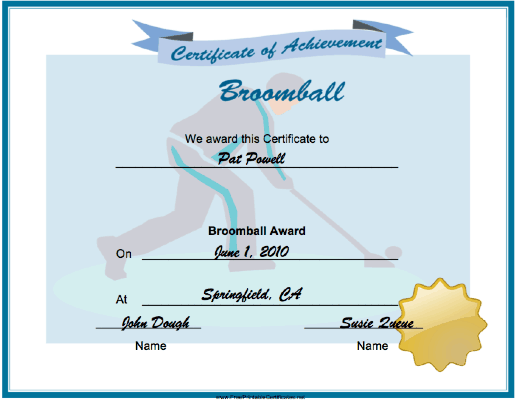 Broomball Achievement certificate