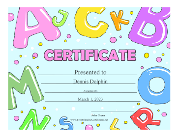 Bubble Letters certificate