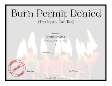 Burn Permit Denied certificate