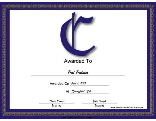 C Monogram certificate