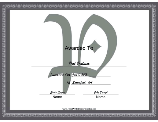 P Monogram certificate