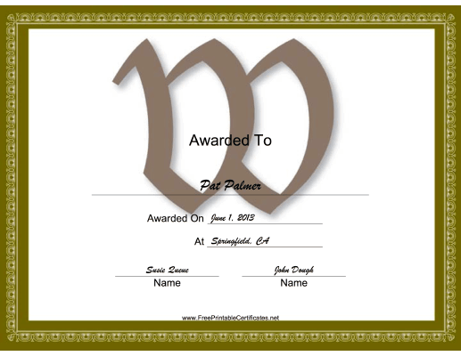 W Monogram certificate