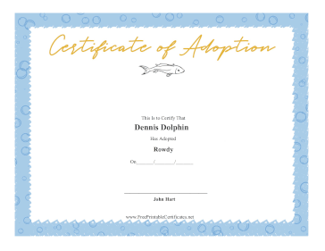 Certificate Of Adoption Fish certificate