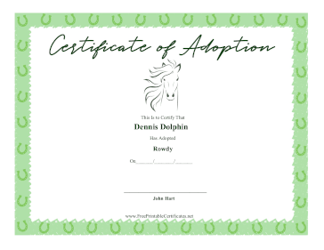 Certificate Of Adoption Horse certificate