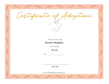 Certificate Of Adoption Rabbit certificate