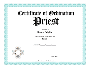 Certificate Of Ordination Priest certificate