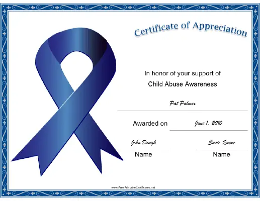 Child Abuse Awareness Ribbon Printable Certificate