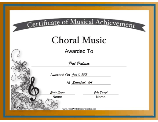 Choral Music Vocal Music certificate